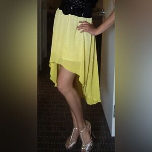 ⚡️Forever 21 Neon Yellow Sheer High-Low Skirt with Black stretchy Waist Band